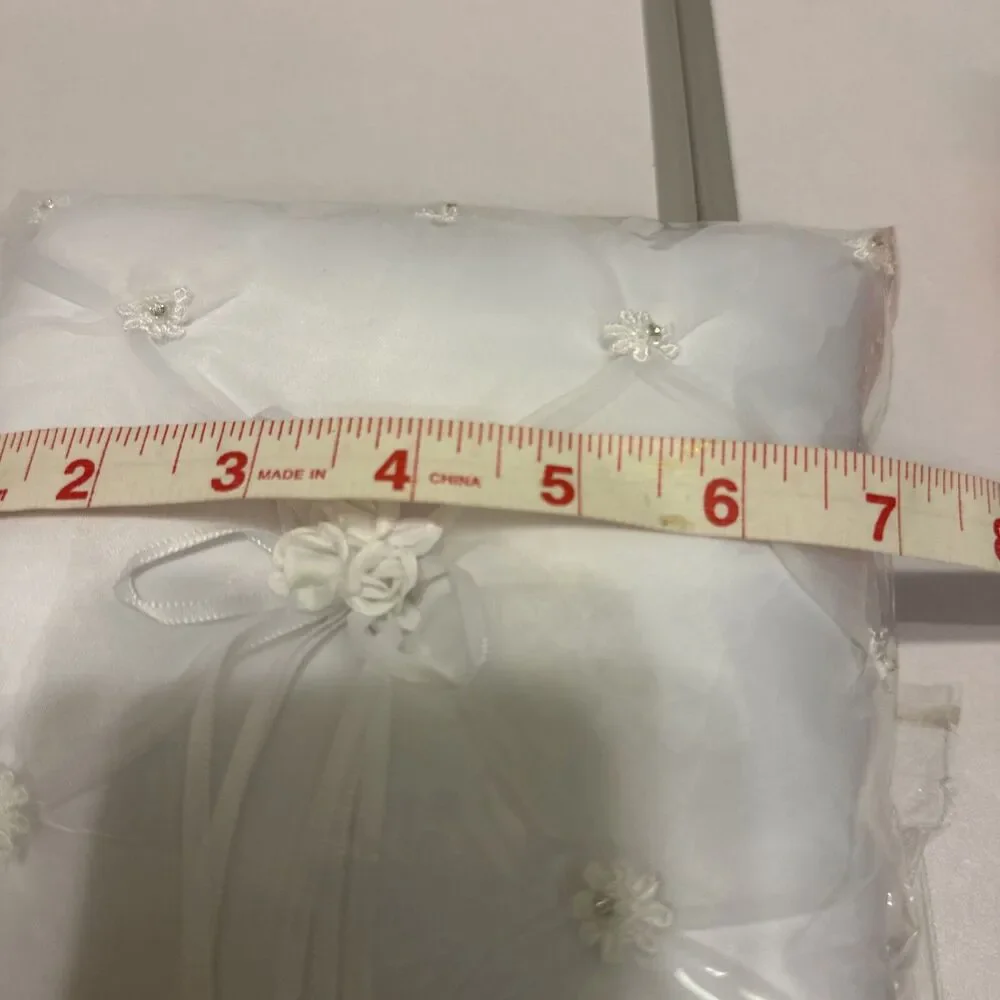 Wedding Ring pillow Never Opened White With Ribbon 7” X 7”